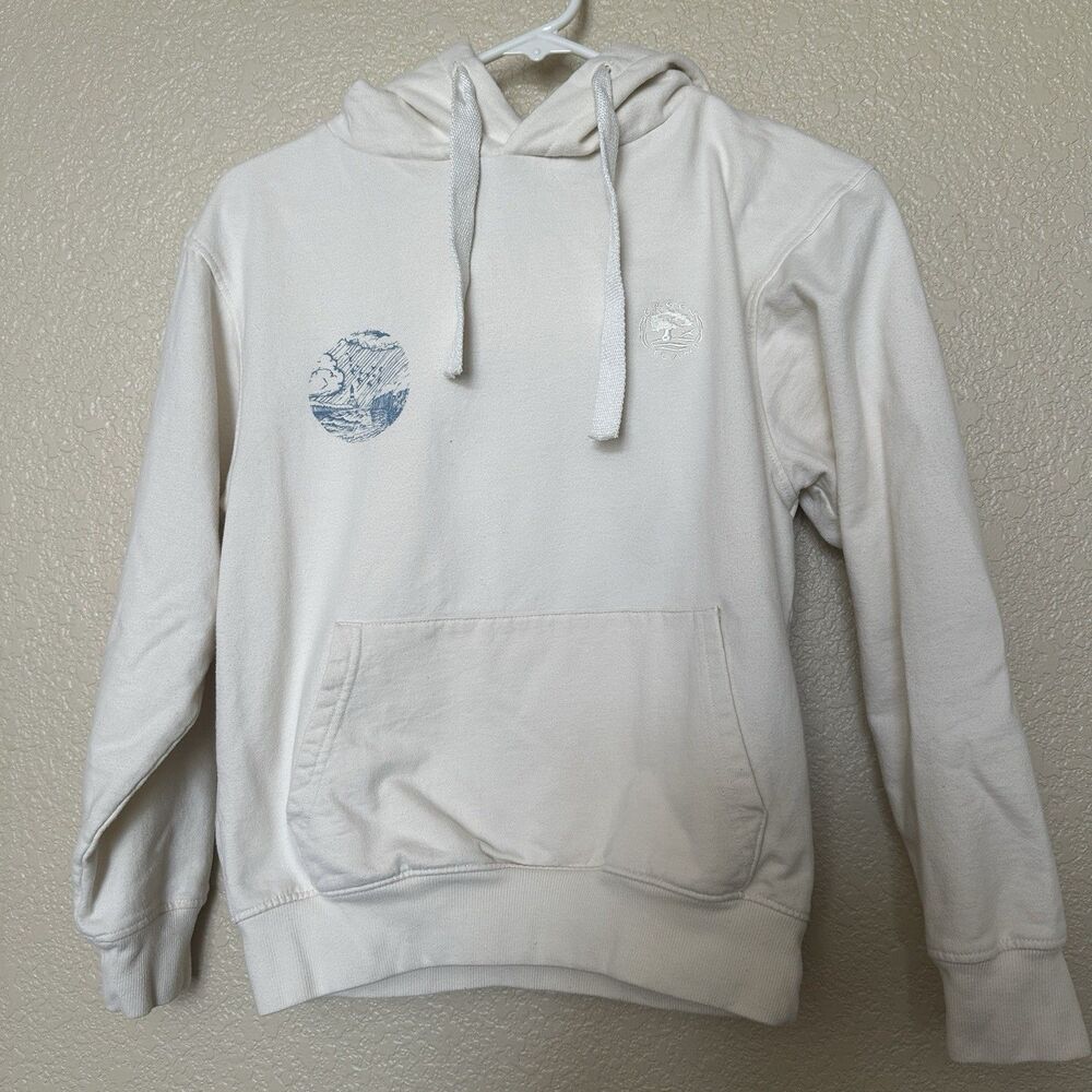 Green Island Apparel Lighthouse Sketch‎ Cross Hoodie In Cream coastal Ireland XS